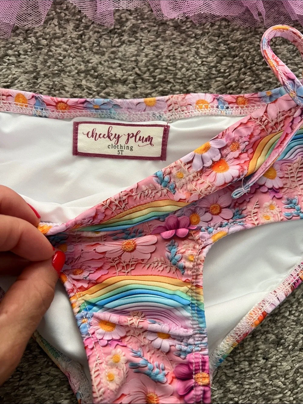 Adorable Cheeky Plum swimsuit with tulle, size 5T